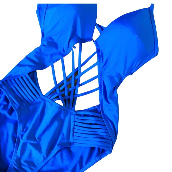 Blue Halter Onepiece Swimsuit - Picture 2 of 10